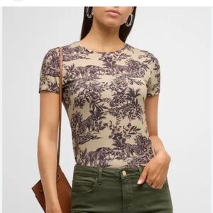 L'AGENCE Beige and Black Short Sleeve Tee